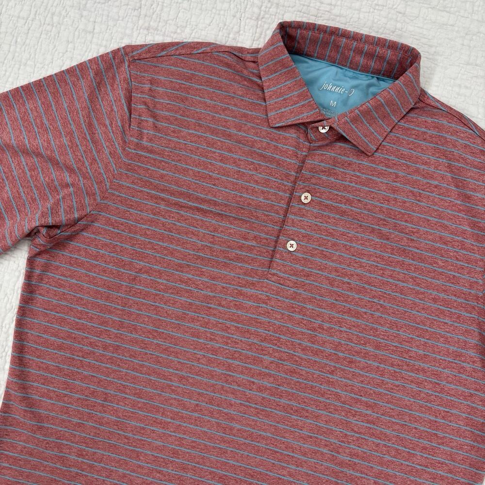 Johnnie O Golf Polo Shirt Mens Size Medium Performance Striped Salmon Pink